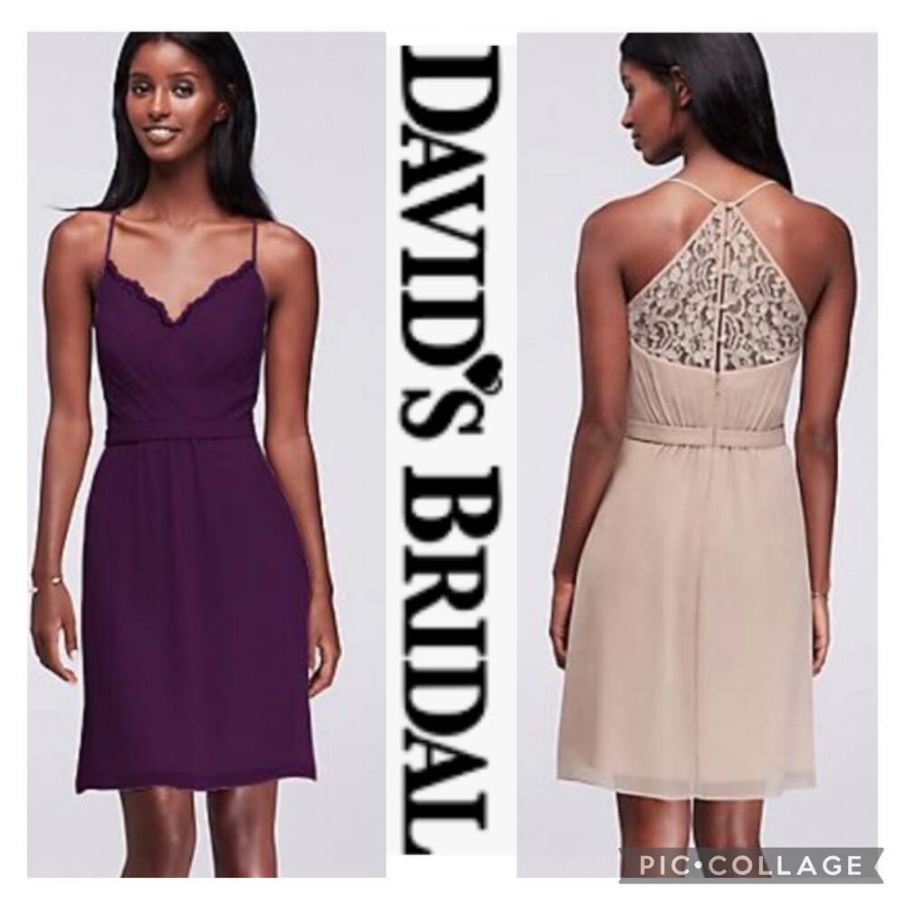 David’s bridal Skinny Strap Chiffon Dress Lace Back l F19440 size 14